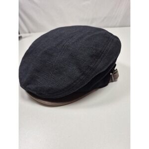 Christys' Hat Flat Cap Fitted Mens Small Black Linen Cotton Handmade Lined